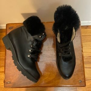 Bhava vegan leather black boots with faux fur and insoles